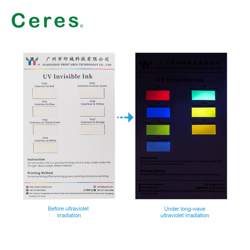 800nm Ceres UV Invisible Ink Bezbarwne Do Zielonych Normalne Suche