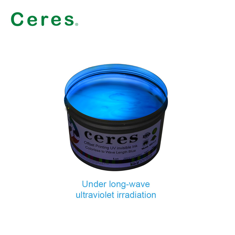 UV INVISIBLE INK FOR ALL SECURITY CERTIFICATES bezbarwny do niebieskiego koloru przez prasę offsetową