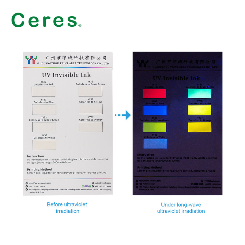 UV INVISIBLE INK FOR ALL SECURITY CERTIFICATES bezbarwny do niebieskiego koloru przez prasę offsetową
