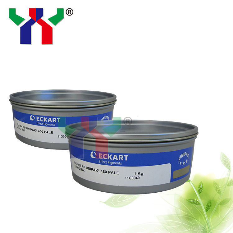 Złoty i srebrny atrament UV offsetowy do papieru syntetycznego i PE w opakowaniach o pojemności 1 kg na puszkę